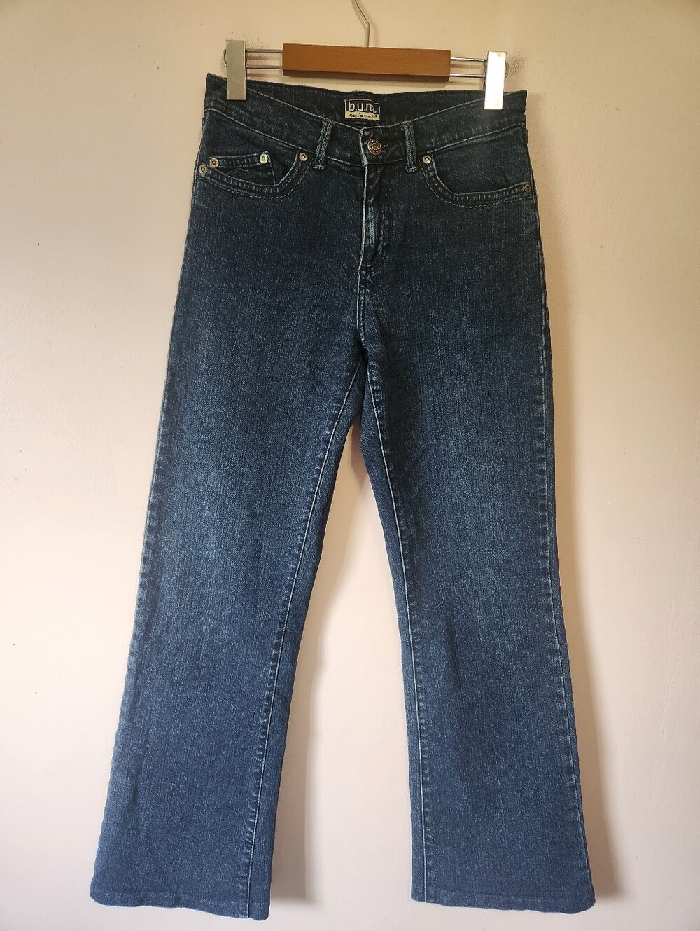 Y2K Vintage B.U.M Equipment Dark Wash Contrast Stitch Straight Leg Jeans Size 6